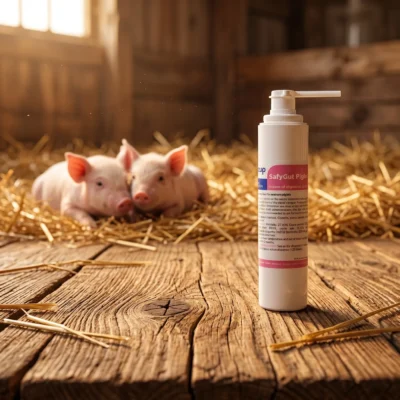 SafyGut 250ml dispenser – soluție naturală pentru diaree la purcei, bentonită cărbune activ uleiuri esențiale oregano